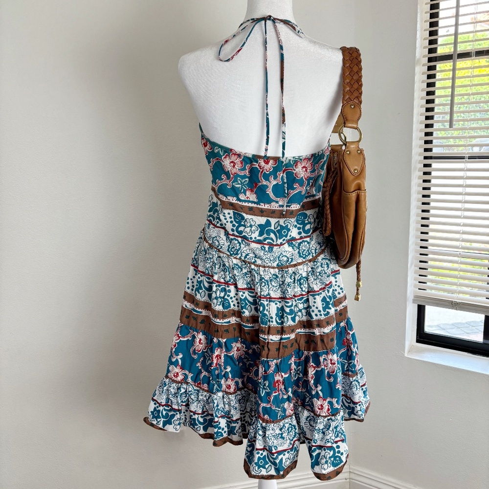 Angie Boho Floral Halter Mini Dress Tiered Cotton M - Picture 7 of 7